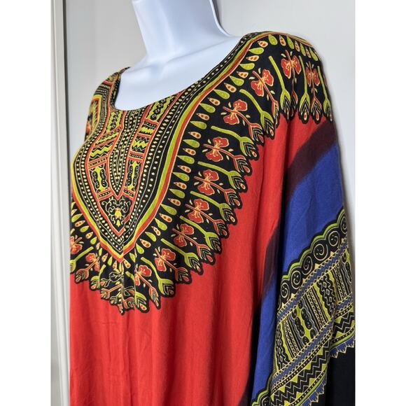 VTG Santé Classics Dashiki Kaftan Tunic Top Multicolor Boho Fringe Hem One Size - Picture 2 of 11